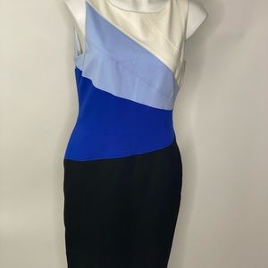 WHBM Black Blue White color block Dress Sz 10 NWOT
